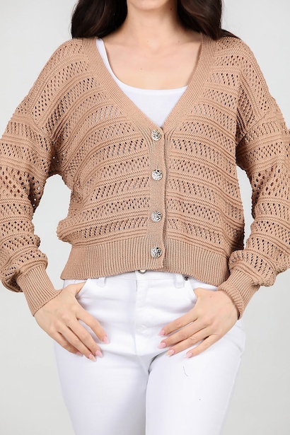 Kadın Ön Düğmeli Hırka  Vizon 6