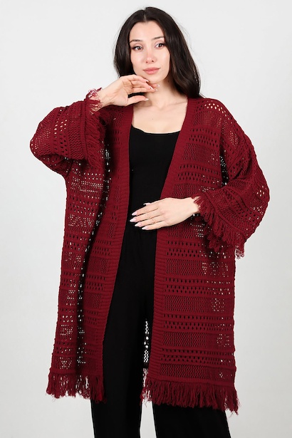 Kadın Kolları Püsküllü Delikli Hırka 