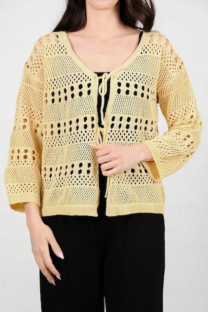 Kadın Önü Bağlamalı Hırka  Sarı 6