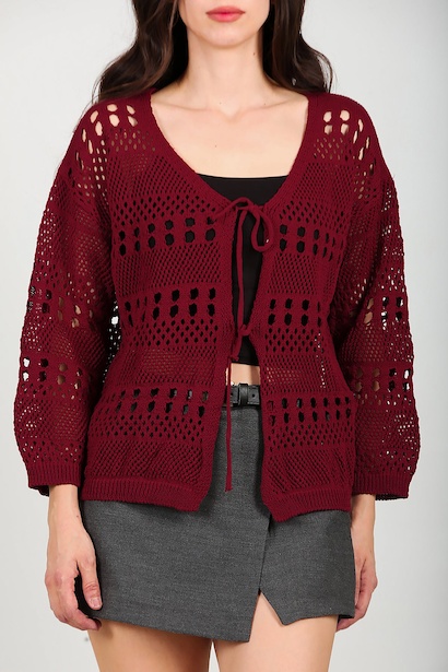 Kadın Önü Bağlamalı Hırka  Bordo 6