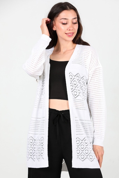 Kadın Delikli Hırka  Ekru 6