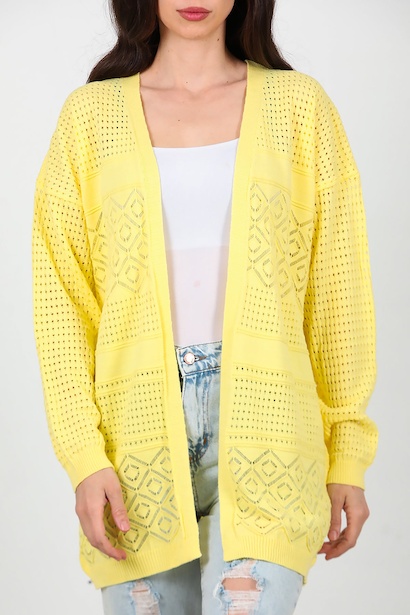 Kadın Delikli Hırka  Sarı 6