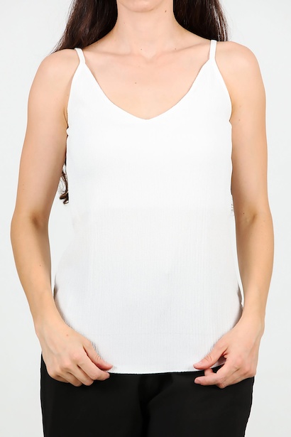 Kadın İp Askılı Krinkıl Bluz  Ekru 6