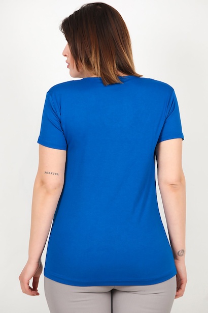 Büyük Beden V Yaka Tshırt  Saks 6