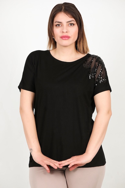 Büyük Beden Omuz Nakışlı Bluz 