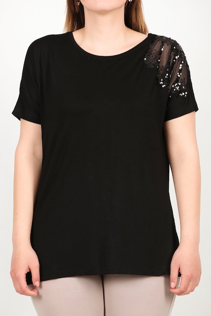 Büyük Beden Omuz Nakışlı Bluz  Siyah 6