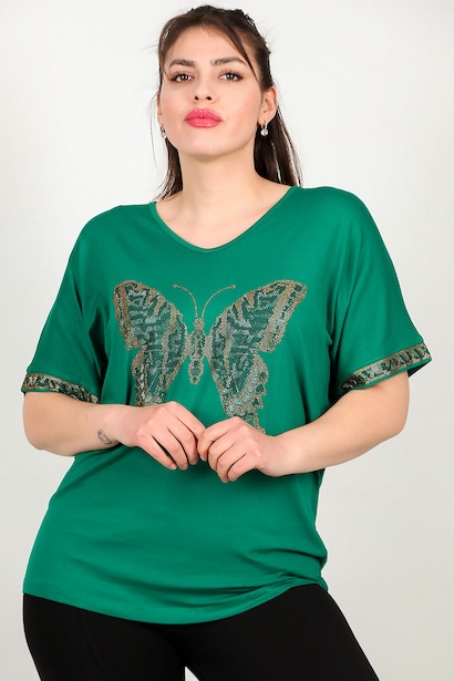 Büyük Beden V Yaka Taşlı Bluz 