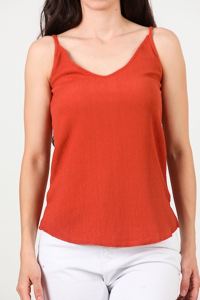 Kadın İp Askılı Krinkıl Bluz  Kiremit 6