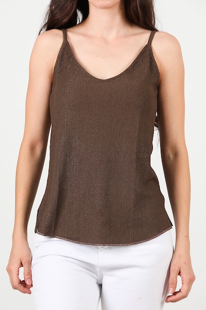 Kadın İp Askılı Krinkıl Bluz  Kahverengi 6