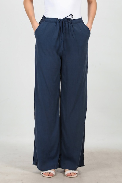 Kadın Beli Lastikli İpli Pantolon  Lacivert 6