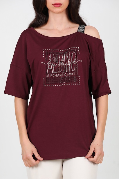 Kadın Taşlı Bluz  Bordo 6