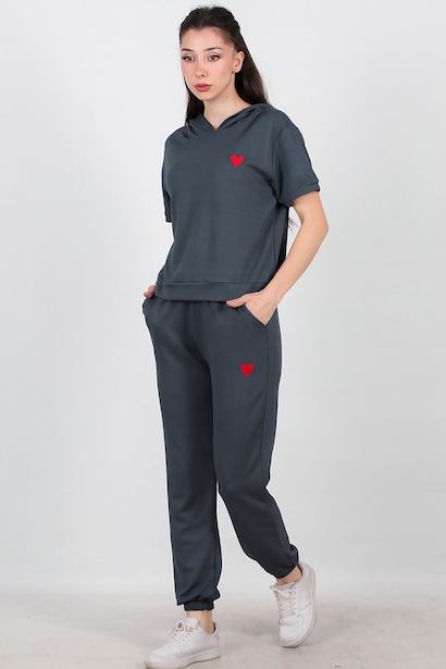 Kadın Kalp Nakışlı İkili Takım 