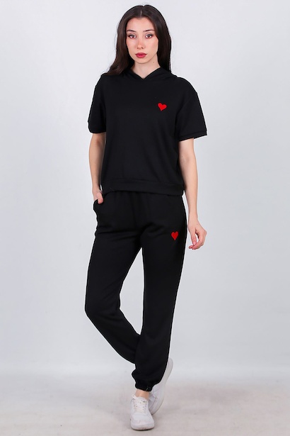 Kadın Kalp Nakışlı İkili Takım 