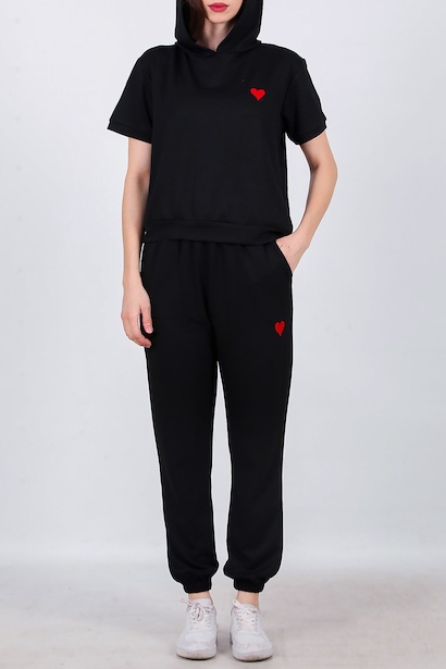 Kadın Kalp Nakışlı İkili Takım  Siyah 6