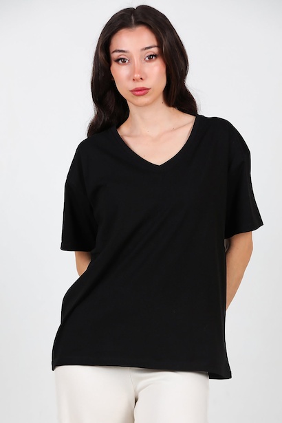 Kadın V Yaka Owersize Tshırt 