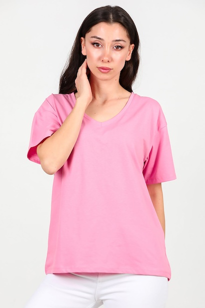 Kadın V Yaka Owersize Tshırt 