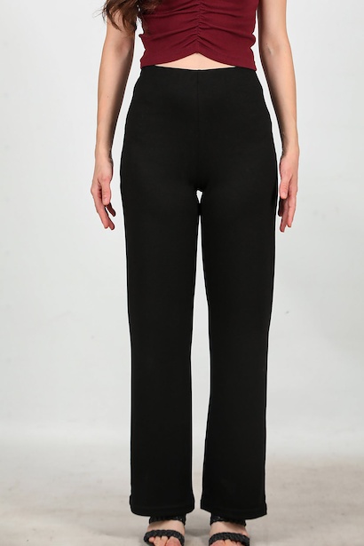 Kadın Bel Lastikli Bol Paça Pantolon  Siyah 6