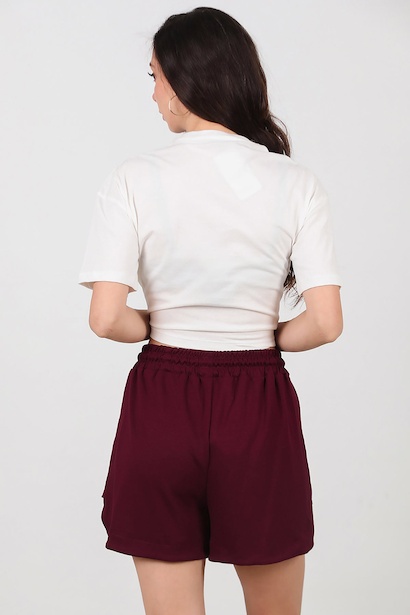 Kadın Cepli Şort  Bordo 6