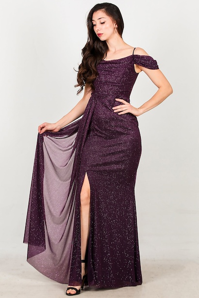 Kadın Düşük Kol Simli Uzun Abiye 