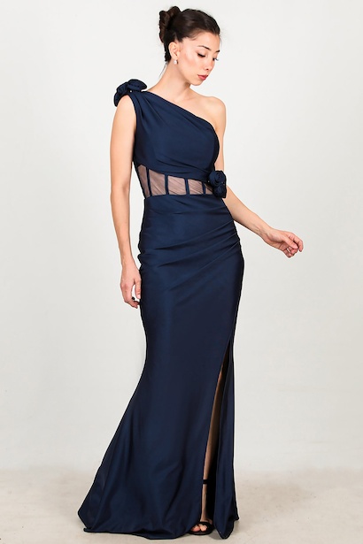 Kadın Omuz Bel Gül Detay Uzun Abiye 