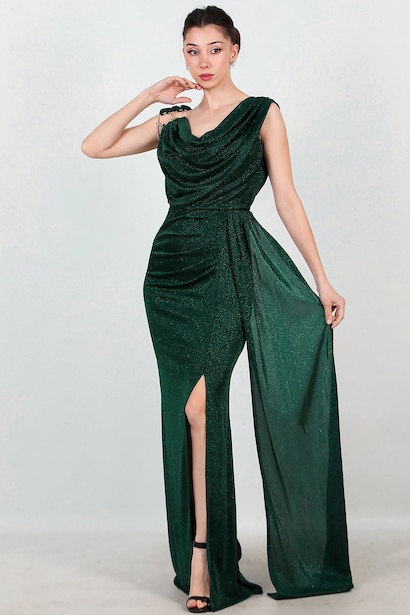 Kadın Omuz Aksesuar Detay Kolsuz Uzun Abiye 