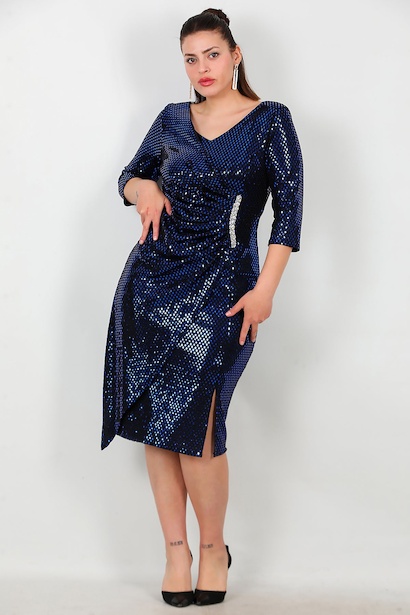 Büyük Beden Bel Aksesuar Kısa Abiye 