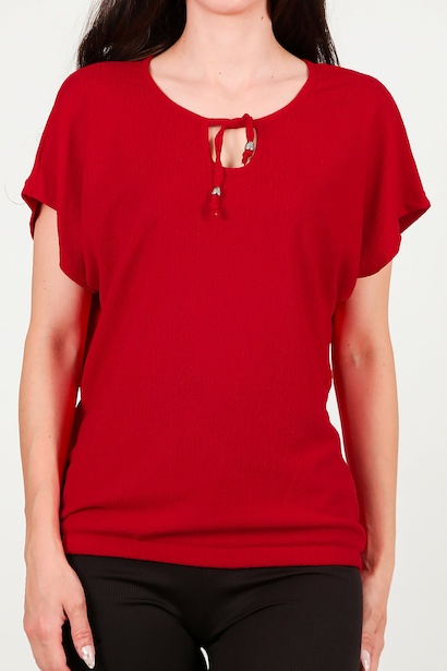 Kadın Önü Bağlama Krinkıl Bluz  Kırmızı 6