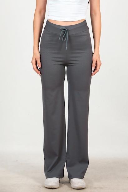 Kadın Fitilli Bol Paça Pantolon  Füme 6