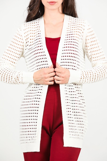 Kadın Delikli Hırka  Ekru 6