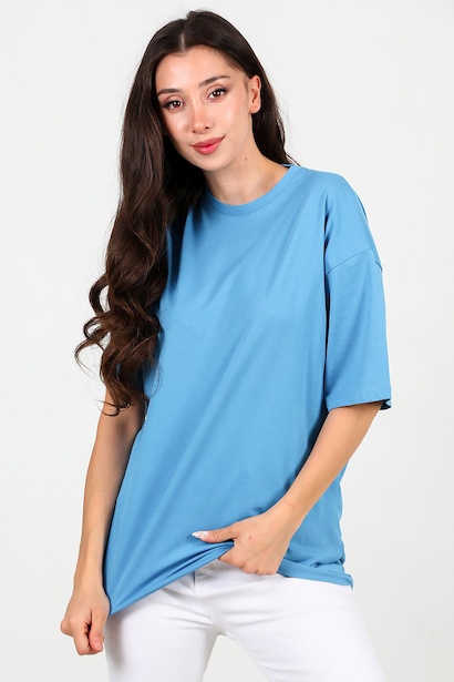 Kadın Bisiklet Yaka Oversize Tshırt 