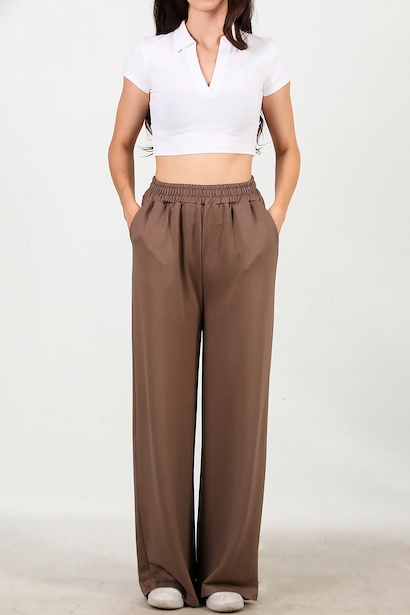 Kadın Bol Paça Cepli Eşofman  Kahverengi 6