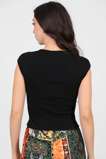 Kadın V Yaka Fitilli Bady  Siyah 9