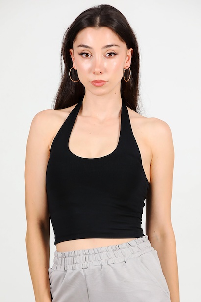 Kadın Boyundan Geçmeli Kısa Bluz 