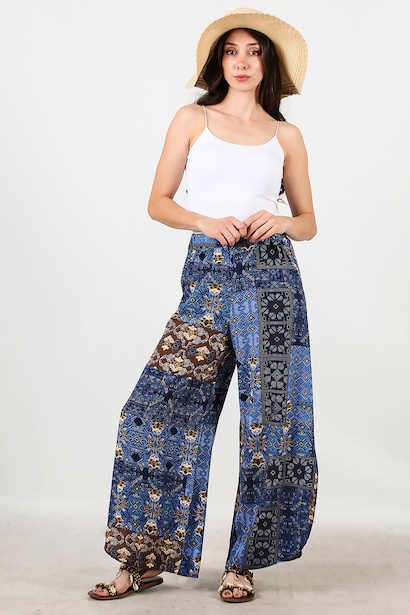 Kadın Mendil Paça Desenli Pantolon  Saks 6