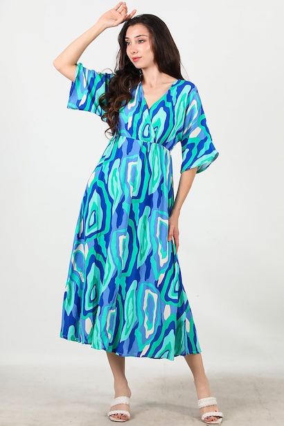 Kadın Kluveze Yaka Yırtmaçlı Elbise 