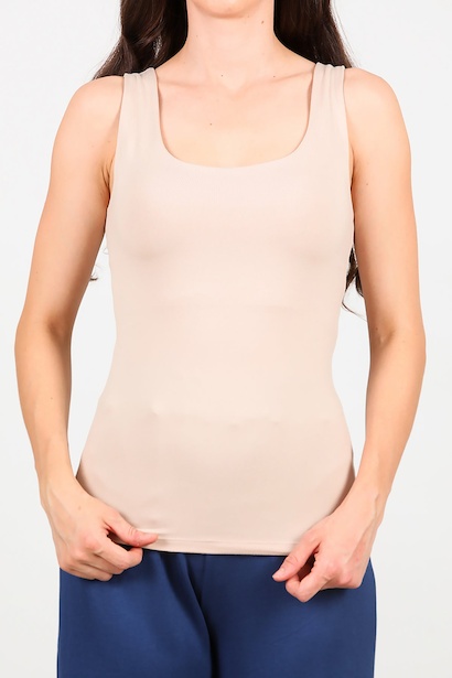 Kadın Kare Yaka Kolsuz Bluz  Bej 6