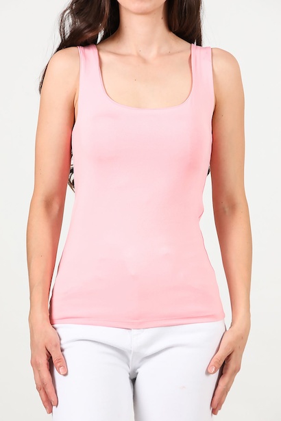 Kadın Kare Yaka Kolsuz Bluz  Pudra 6