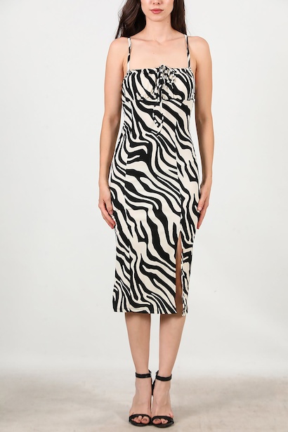 Kadın Yırtmaçlı Askılı Krınkıl Elbise  Siyah 6