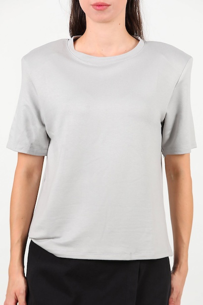 Kadın Bisiklet Yaka Vatkalı Tshırt  Gri 6