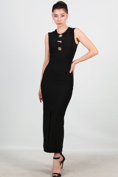 Kadın Gold Düğmeli Ottoman Elbise 