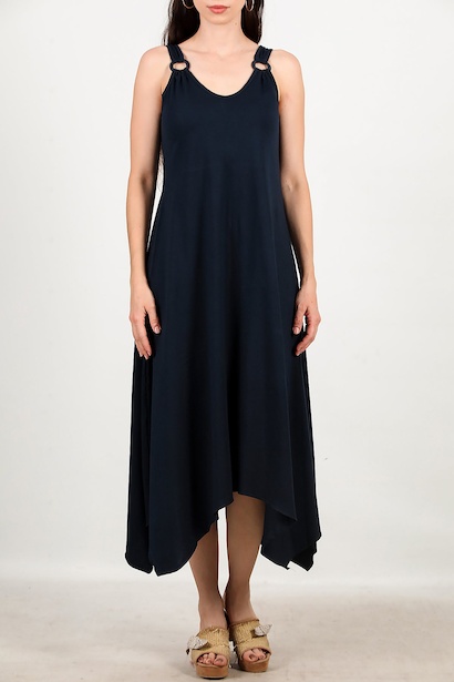 Kadın Kol Halka Detay Uzun Elbise  Lacivert 6