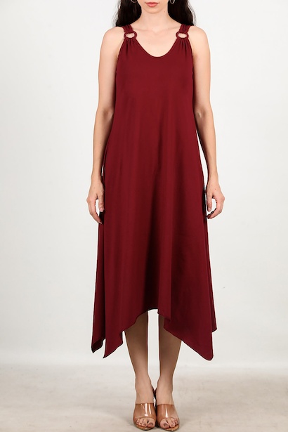 Kadın Kol Halka Detay Uzun Elbise  Bordo 6