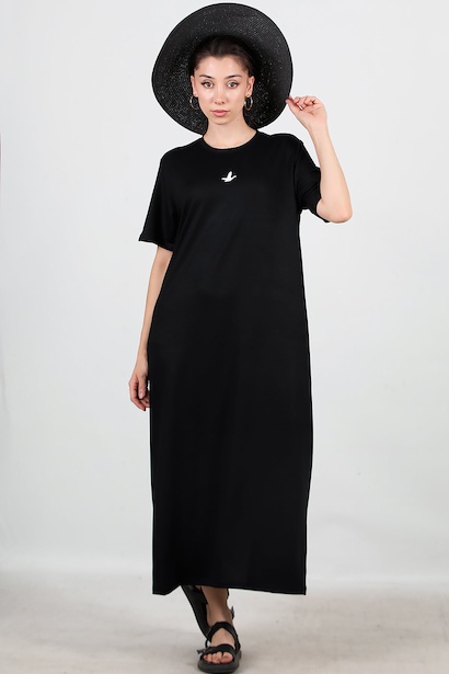 Kadın Kuş Baskılı Kısa Kol Elbise 