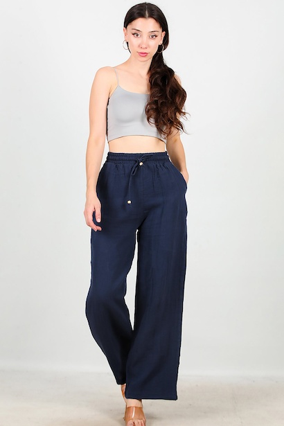 Kadın Geniş Paça İnce Keten Pantolon 