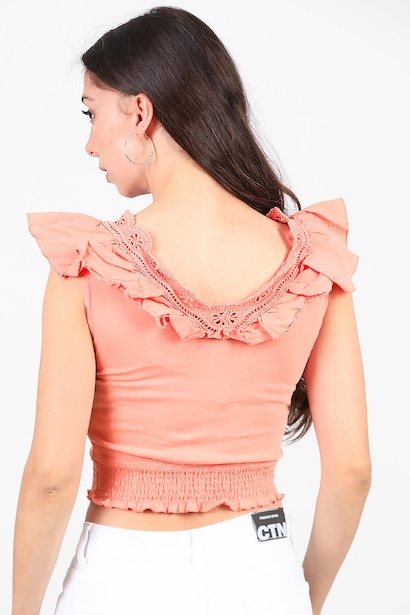 Kadın Güpürlü Crop Bluz  Nar 6