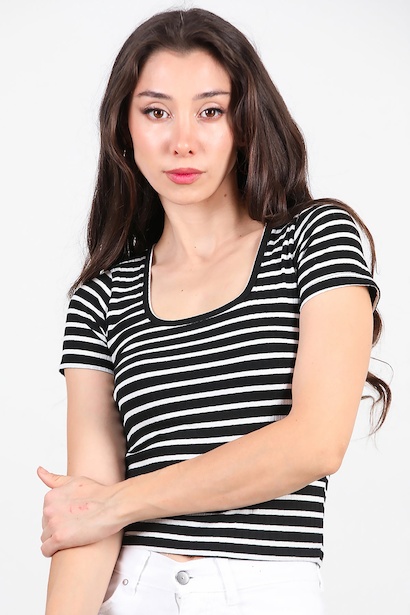 Kadın Kalın Çizgili Tshırt 