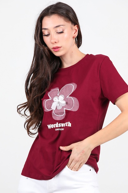 Kadın Fiyonk Nakışlı Tshırt 