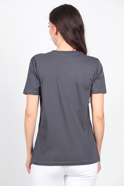 Kadın Fiyonk Nakışlı Tshırt  Füme 6