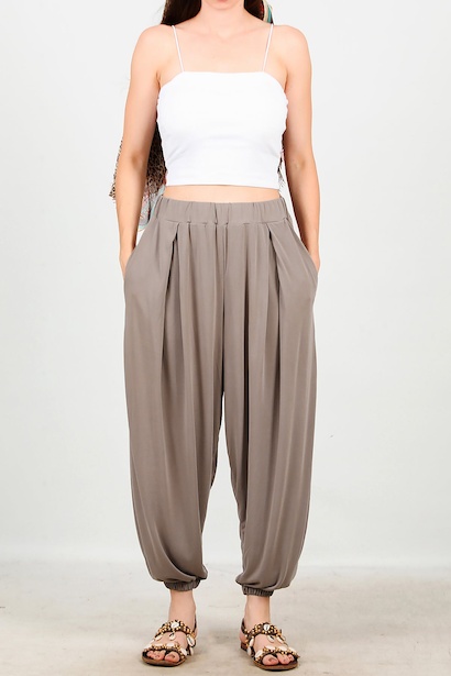 Kadın Paça Lastiki Şalvar  Vizon 6