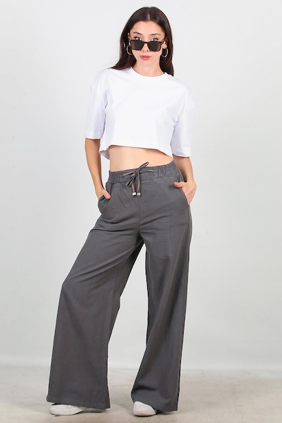 Kadın Bol Paça Keten Pantolon 